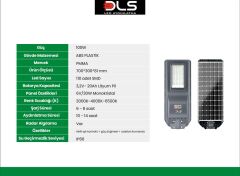 DLS 100W Profesyonel Solar Sokak Armatürü  Tüm Gece Aydınlatma  Güneş Enerjili