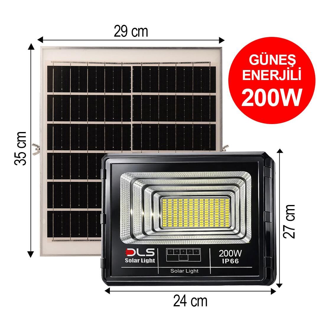 200W Güneş Enerjili Solar LED Projektör Harici Solar Panelli, 5 Metre Kablolu, Hareketli Konsollu, Dış Mekan Bahçe Güvenlik Aydınlatma  501-200