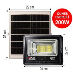 200W Güneş Enerjili Solar LED Projektör Harici Solar Panelli, 5 Metre Kablolu, Hareketli Konsollu, Dış Mekan Bahçe Güvenlik Aydınlatma  501-200