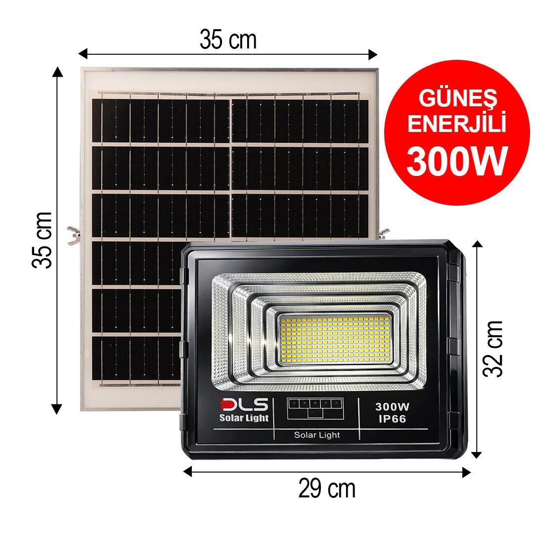 300W Güneş Enerjili Solar LED Projektör Harici Solar Panelli, 5 Metre Kablolu, Hareketli Konsollu, Dış Mekan Bahçe Güvenlik Aydınlatma 501-300