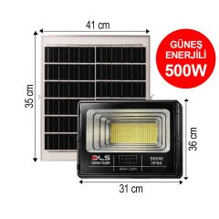 DLS 500W Güneş Enerjili Solar LED Projektör Harici Solar Panelli, 5 Metre Kablolu, Hareketli Konsollu, Dış Mekan Bahçe Güvenlik Aydınlatma 501-500