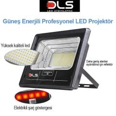 DLS 500W Güneş Enerjili Solar LED Projektör Harici Solar Panelli, 5 Metre Kablolu, Hareketli Konsollu, Dış Mekan Bahçe Güvenlik Aydınlatma 501-500