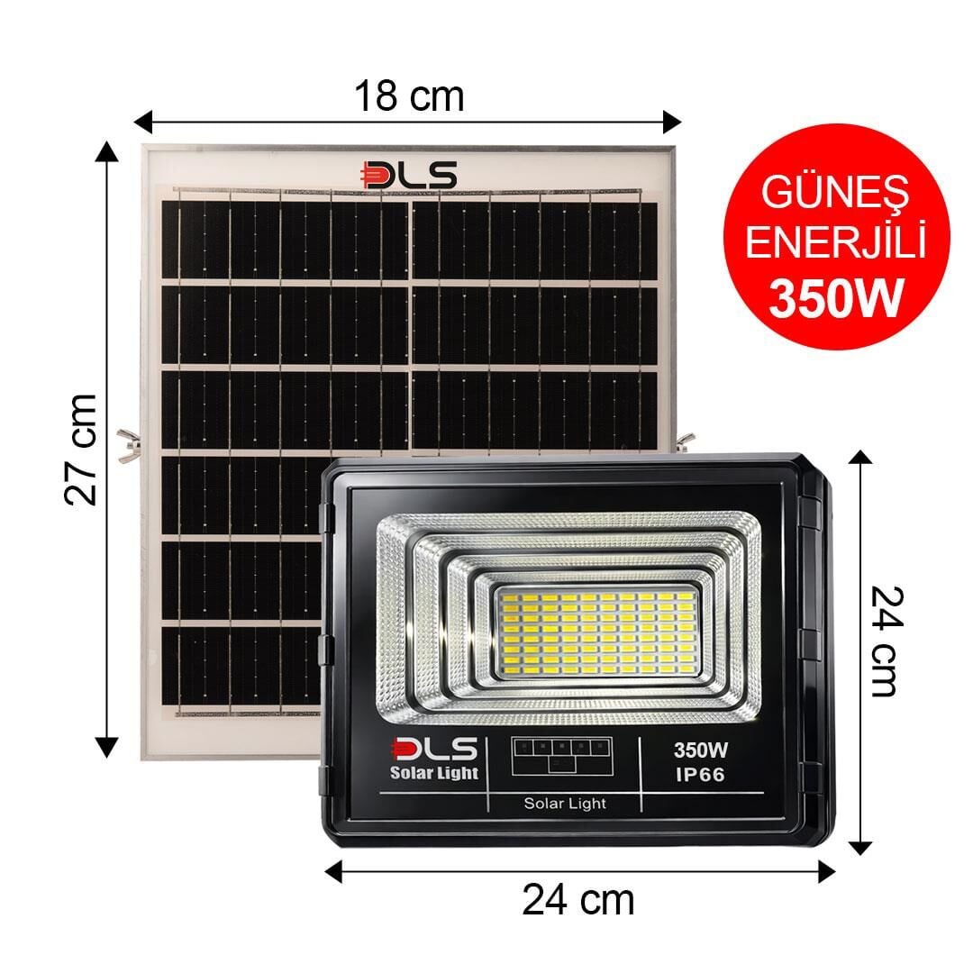 DLS 350W Güneş Enerjili Solar LED Projektör Harici Solar Panelli, 5 Metre Kablolu, Hareketli Konsollu, Dış Mekan Bahçe Güvenlik Aydınlatma 503-350