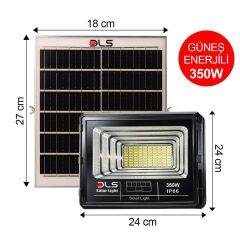 DLS 350W Güneş Enerjili Solar LED Projektör Harici Solar Panelli, 5 Metre Kablolu, Hareketli Konsollu, Dış Mekan Bahçe Güvenlik Aydınlatma 503-350