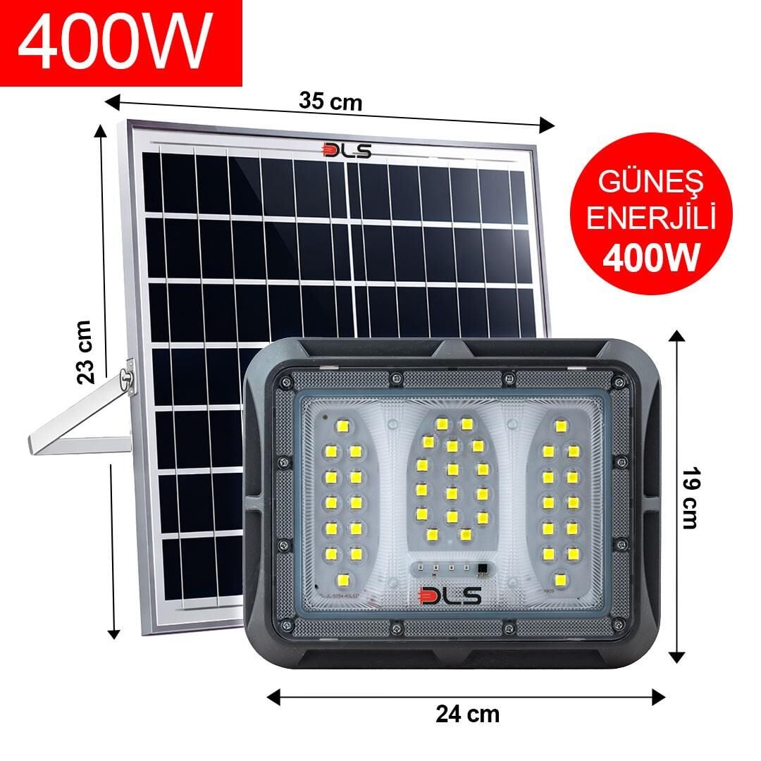 DLS 400W Güneş Enerjili Solar LED Projektör Harici Solar Panelli, 5 Metre Kablolu, Hareketli Konsollu SLR-504-400-01