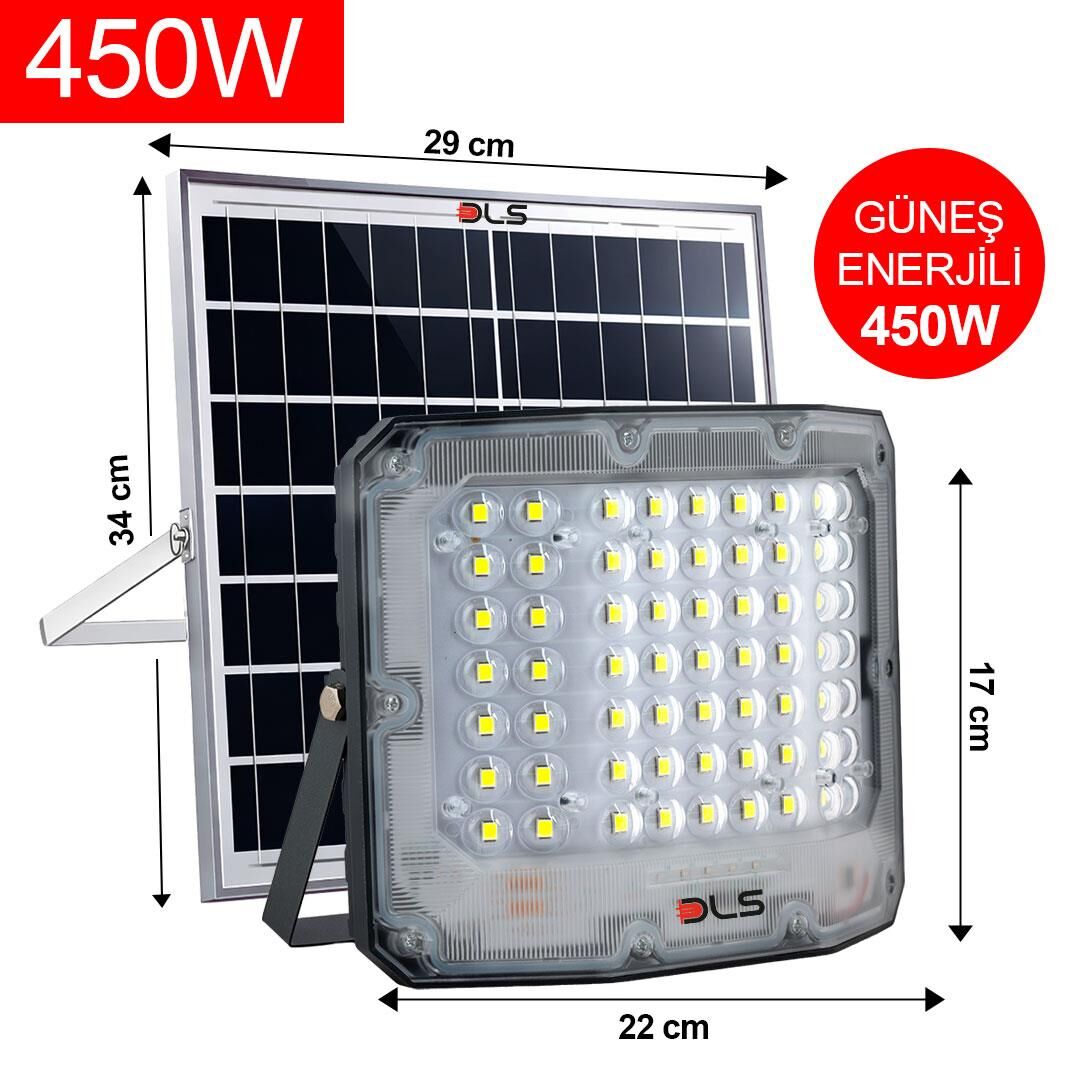 DLS 450W Güneş Enerjili Solar LED Projektör Harici Solar Panelli, 5 Metre Kablolu, 505-450