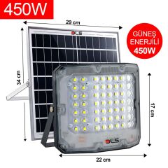 DLS 450W Güneş Enerjili Solar LED Projektör Harici Solar Panelli, 5 Metre Kablolu, 505-450