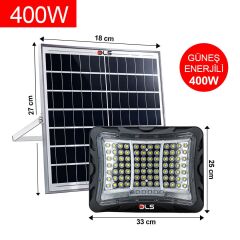 DLS 400W Güneş Enerjili Solar LED Projektör Harici Solar Panelli, 5 Metre Kablolu 502-400