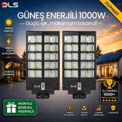 2'li Paket DLS 1000W Güneş Enerjili Solar Sokak Lambası Hareket Sensörlü LED Bahçe Aydınlatması