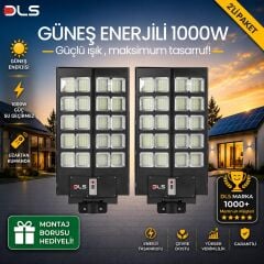 2'li Paket DLS 1000W Güneş Enerjili Solar Sokak Lambası Hareket Sensörlü LED Bahçe Aydınlatması