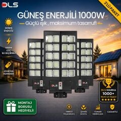 3'lü Paket DLS 1000W Güneş Enerjili Solar Sokak Lambası Hareket Sensörlü LED Bahçe Aydınlatması