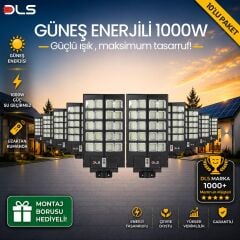 10'lu Paket DLS 1000W Güneş Enerjili Solar Sokak Lambası Hareket Sensörlü LED Bahçe Aydınlatması
