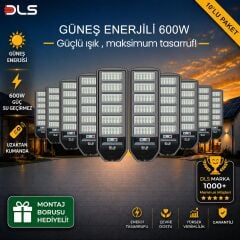 10'lu Paket DLS 600W Güneş Enerjili Solar Sokak Lambası Hareket Sensörlü LED Bahçe Aydınlatması