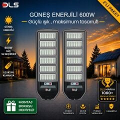 2'li Paket DLS 600W Güneş Enerjili Solar Sokak Lambası Hareket Sensörlü LED Bahçe Aydınlatması