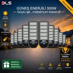 10'lu Paket DLS 500W Güneş Enerjili Solar Sokak Lambası Hareket Sensörlü LED Bahçe Aydınlatması