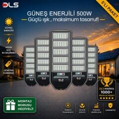 5'li Paket DLS 500W Güneş Enerjili Solar Sokak Lambası Hareket Sensörlü LED Bahçe Aydınlatması