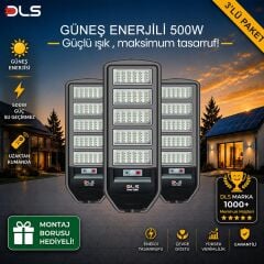 3'lü Paket DLS 500W Güneş Enerjili Solar Sokak Lambası Hareket Sensörlü LED Bahçe Aydınlatması