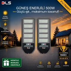 2'li Paket DLS 500W Güneş Enerjili Solar Sokak Lambası Hareket Sensörlü LED Bahçe Aydınlatması
