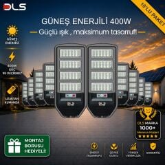 10'lu Paket DLS 400W Güneş Enerjili Solar Sokak Lambası Hareket Sensörlü LED Bahçe Aydınlatması